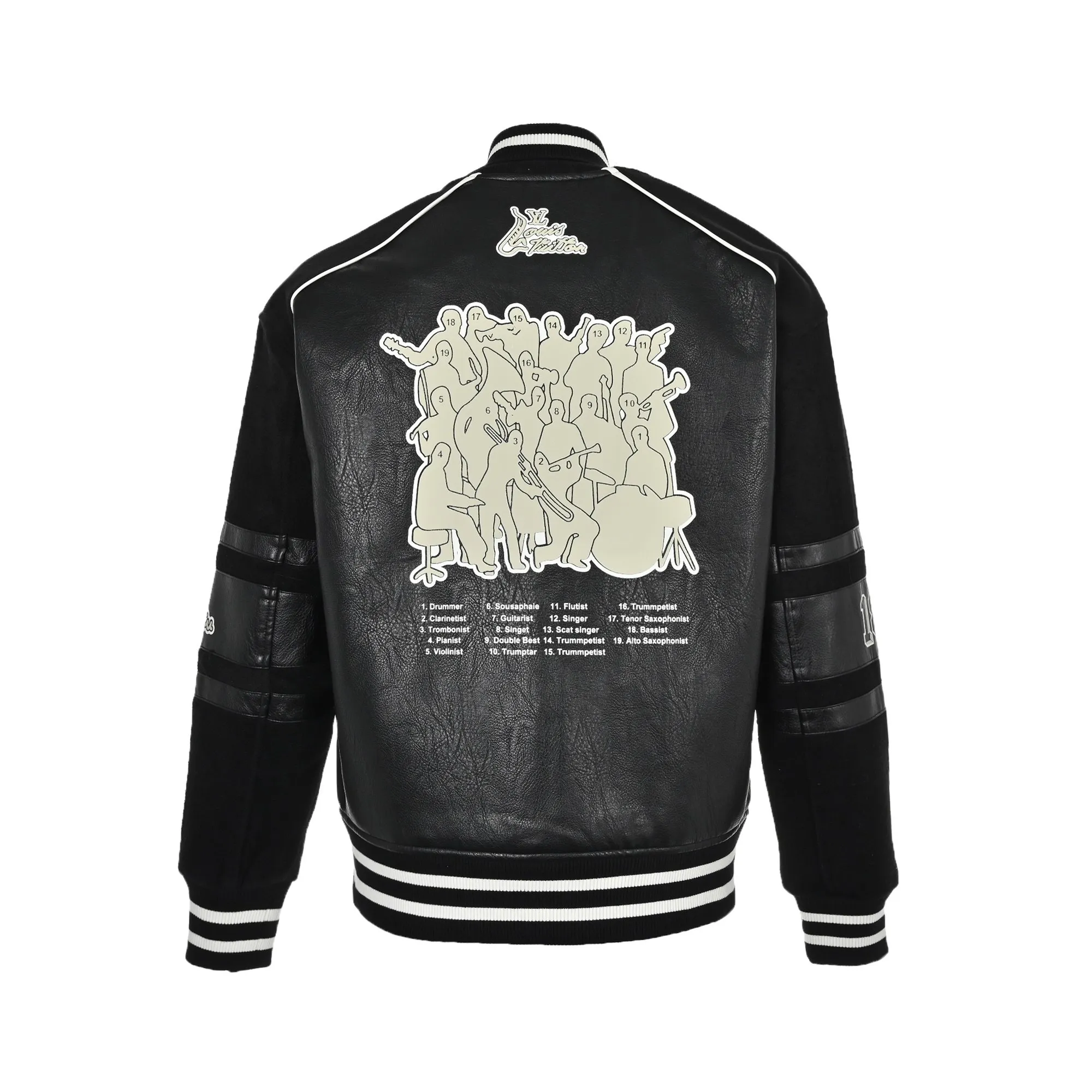 Louis Vuitton/Louis Vuitton 22Fw multi-logo printed leather baseball jacket